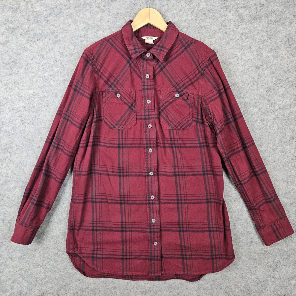 Duluth Trading Women's Red Plaid Button Up Shirt Size M Flannel Roll Tab Sleeves - Picture 2 of 11